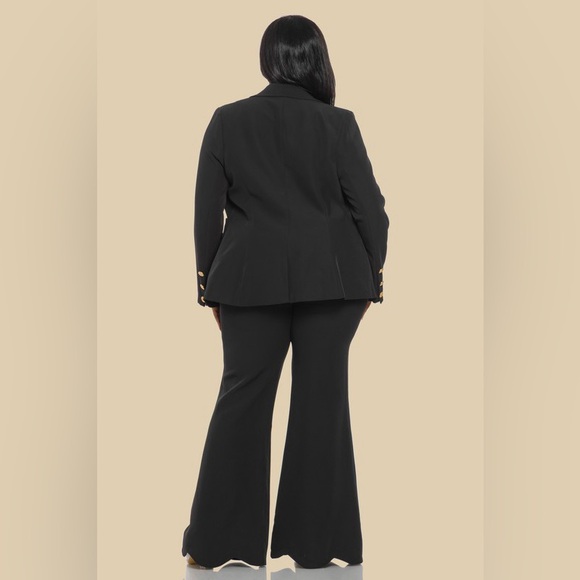 🟠201B. Scalloped Blazer Suit Set - Black - Picture 3 of 10